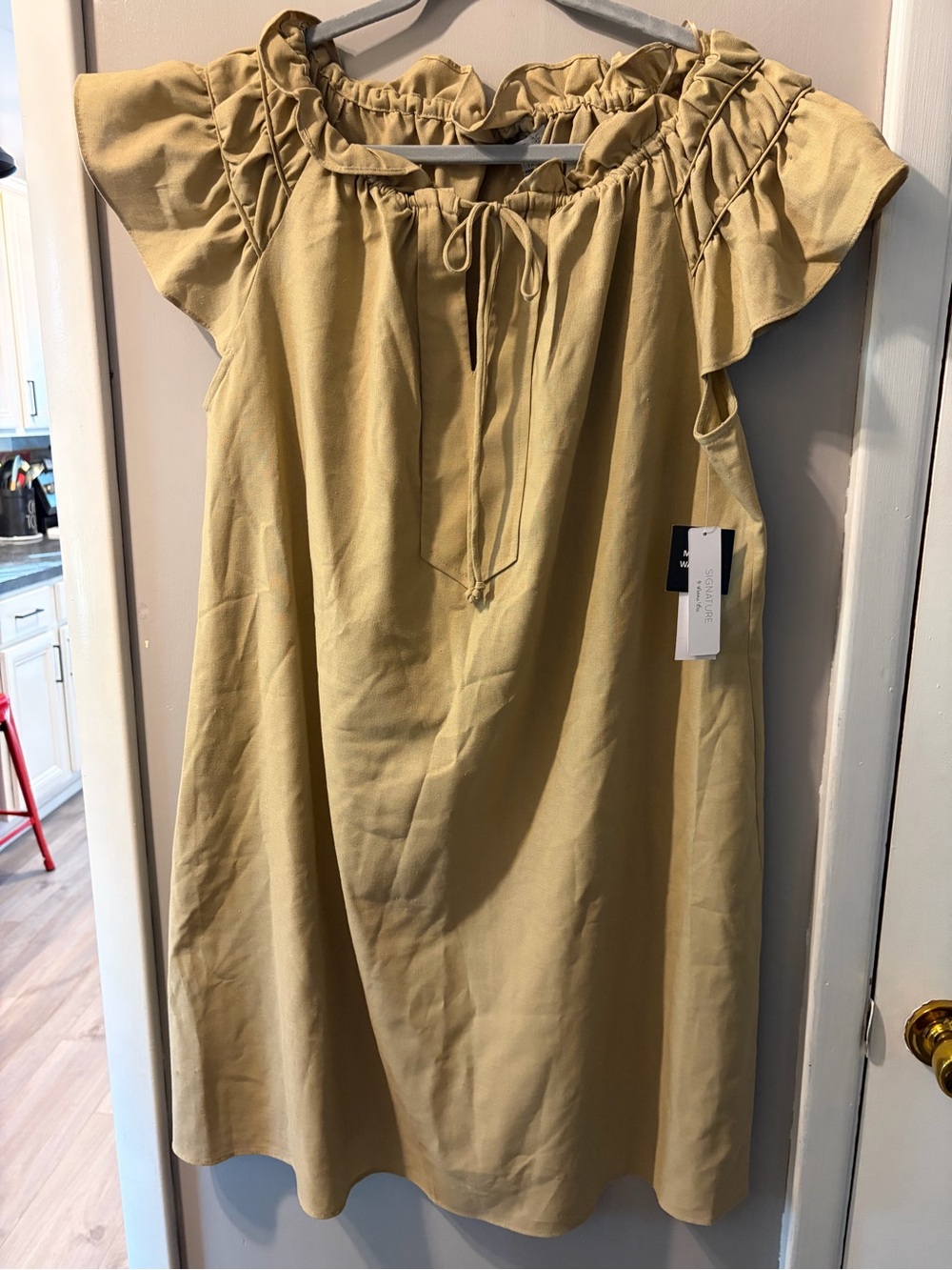 Khaki Ruffle Neck Shift Dress NWT
